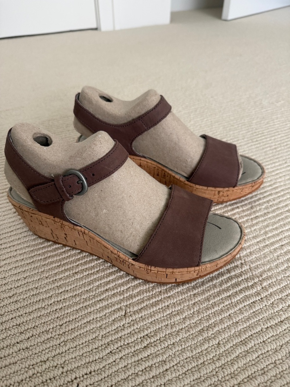 Eddie Bauer Women’s Brown Cork Wedge Sandals - Open Toe Buckle Strap